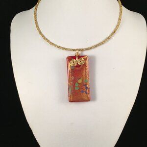 Fused iridescent glass pendants, comes with two wire-wrapped focal "beads.